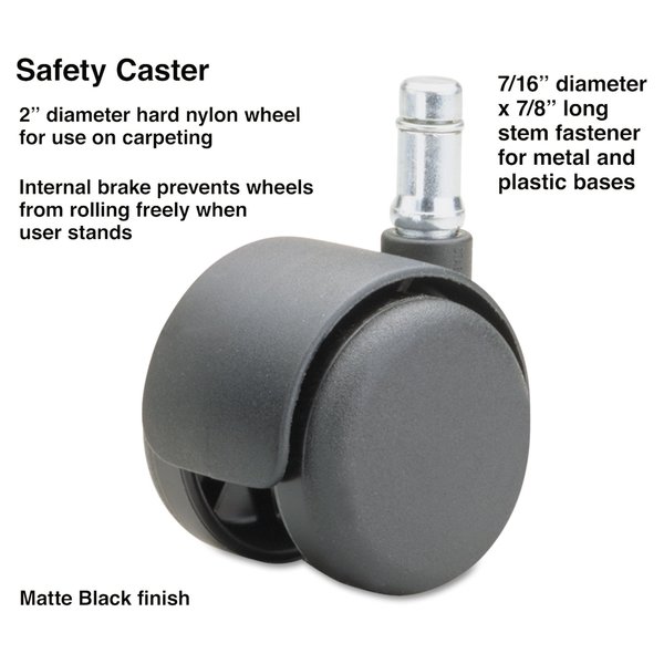 Master Caster Safety Casters, Standard Neck, Nylon, B Stem, 110 lbs/Caster, PK5 64234